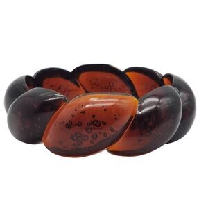 Brown Acrylic Bangle Twisted Chunky Ribbed Retro Bracelet Twist Statement Amber